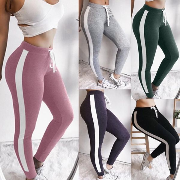 

fashion women striped slim fit pants yoga running trousers workout leggings, Black
