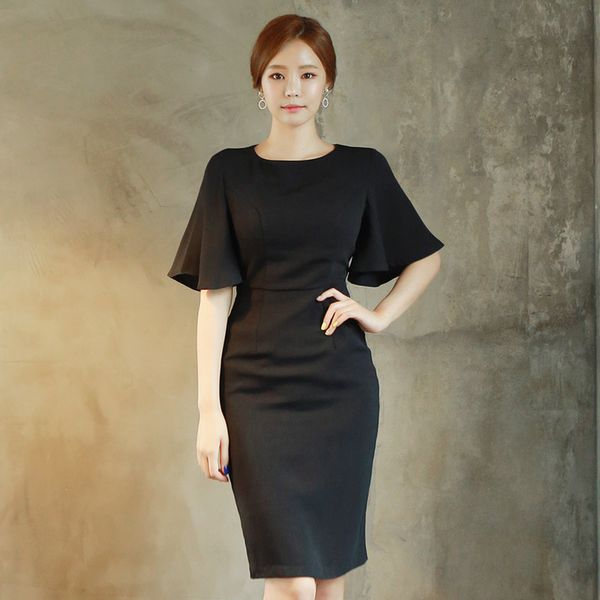 

autumn casual women dress korea butterfly sleeve dresses female fashion slim straight career holiday dress vestidos, Black;gray