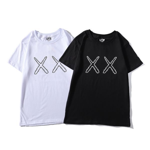 

sesame street spoof cartoon full edition fork xx graffiti short sleeve t-shirt men and women bottoming shirt, White;black