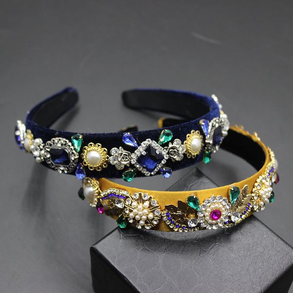 

new baroque luxury gem hair band ladies catwalk bride hair accessories 562, Golden;white