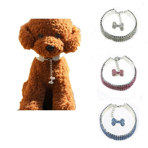 

pet supplies three rows rhine pet collar dogs and cats necklace with elasticity pet decorations other cat supplies