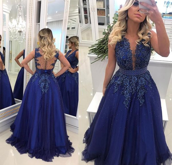 

royal blue evening dress 2019 a line beaded holiday women wear formal party prom gown custom made plus size, Black;red
