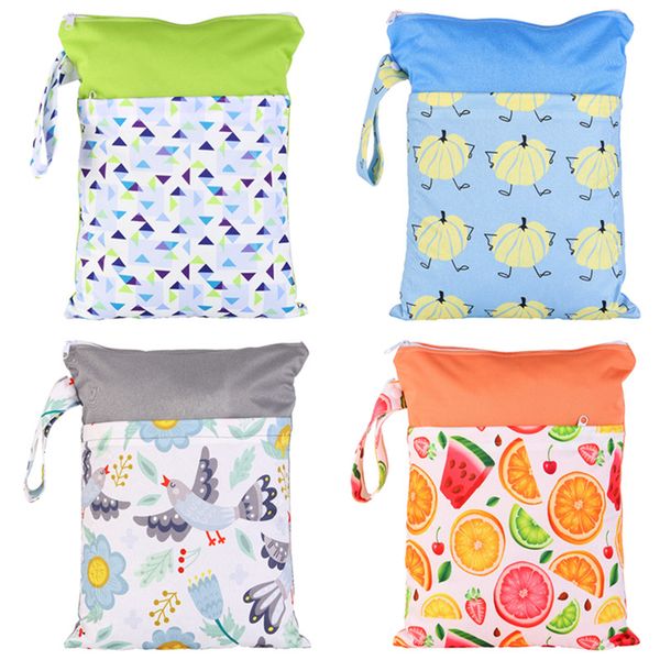 

[simfamily] Wet Bag Waterproof Printed PUL Diaper Bag Double Pocket,Cloth Handle,28x36CM with YKK zipper Wholesale