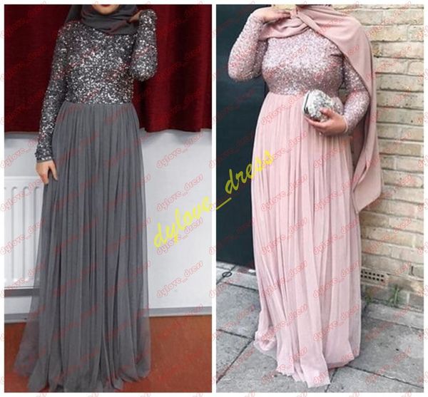 

2021 muslim long plus size black girl arabic prom dresses long sleeve vestidos de fiesta sequined formal dress evening gowns