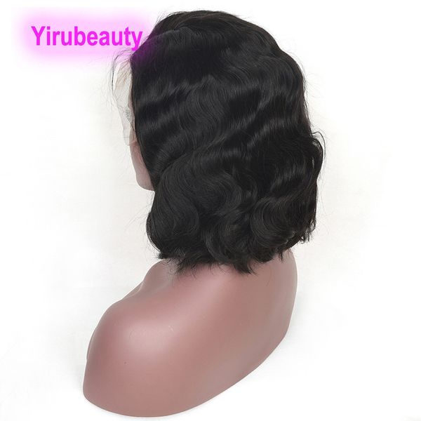 Perucas da onda corporal de cabelo virgem humano da Malásia 13*4 renda frontal bob peruca cor natural cor de cabelo ondulado