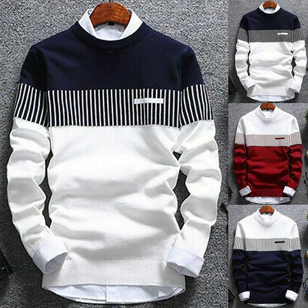 

casual warm men's knitwear pullover strip neck round sweater jumper coat, White;black