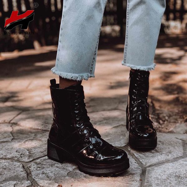 

nan jiu mountain 2020 new ankle boots straps women's boots thick bottom casual autumn winter black red plus size