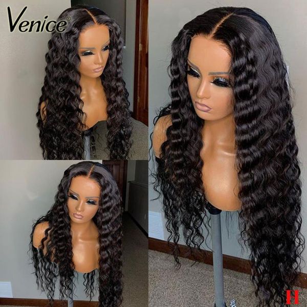 

lace wigs venice hair pre plucked full human for black women deep wave wig with baby 150% density remy, Black;brown