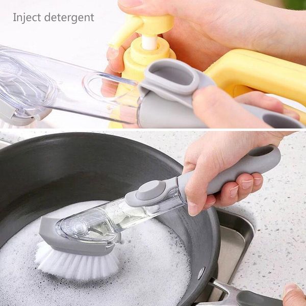 

long handle cleaning brush with removable brush head sponge soap dispenser dish washing brush set kitchen clean tools