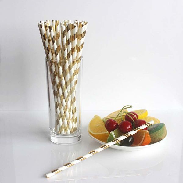 

25pcs vintage stripe drinking straw metallic gold and pink stripy paper straws ve