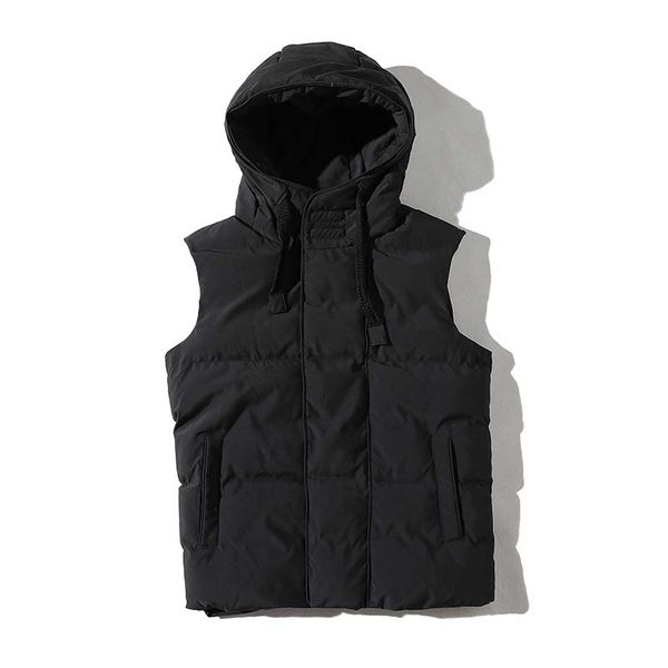 

autumn white duck down vest men casual hooded jackets vest coat winter warm waistcoat hooded solid color dh182, Black
