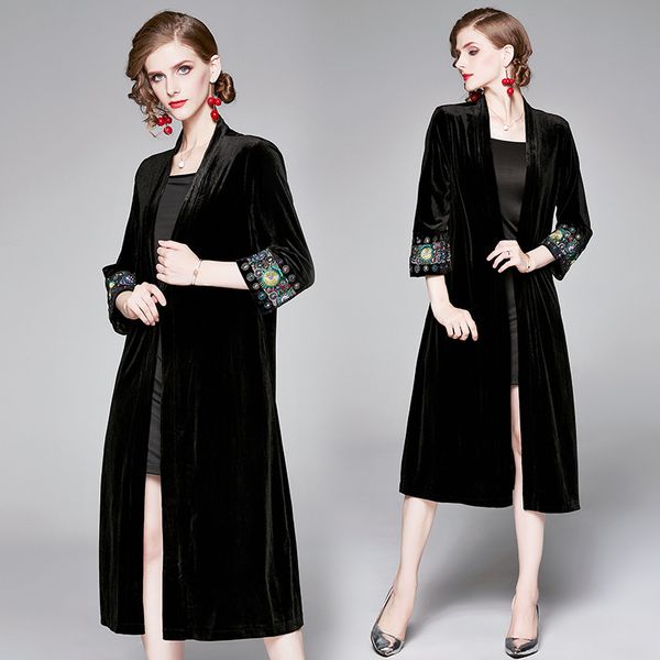 

xxxl plus size winter long ladies jackets coat black casual embroidered vintage coat female outerwear jacket women velvet, Tan;black