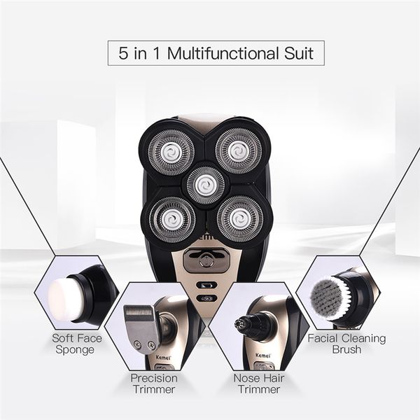 

5 in1 multifunction men grooming set wet dry electric shaver razor rechargeable bald head polish haircut trimmer shaving machine