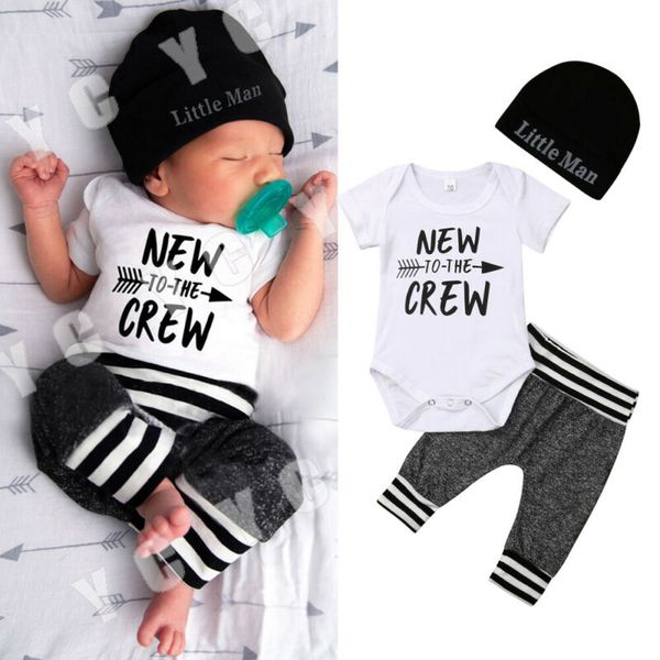 

infant newborn baby boys clothing set boy romper+pants outfit clothes bodysuit playsuit 0-18 months, White