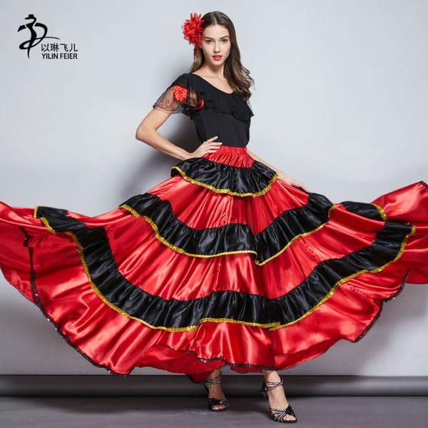 

flamengo skirt spanish dance customes for women flamenco dancing belly dance skirt, Black;red