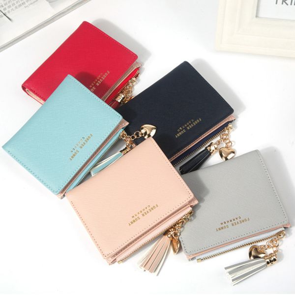 

tassel женщины wallet small cute кошелек женщины короткие кожаные женские кошельки на молнии кошельки