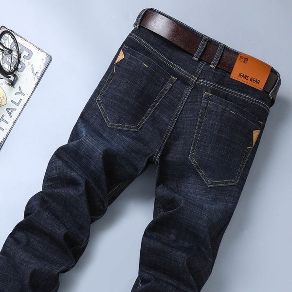 

джинсы мужчины прямой покрой брюки классический жан мужские джинсовые эластичность мода хлопчатобумажные брюки мужской повседневный прямой ч, Blue