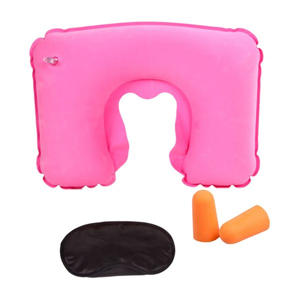 

portable inflatable u-shaped pillow earplugs eyemask set for travelling