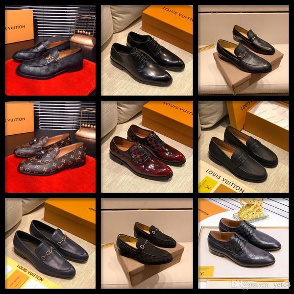 

20fw 2020 leather formal men dress shoes genuine leather shoe designers mens brogue shoes flats oxfords for men wedding office business shoe, Black