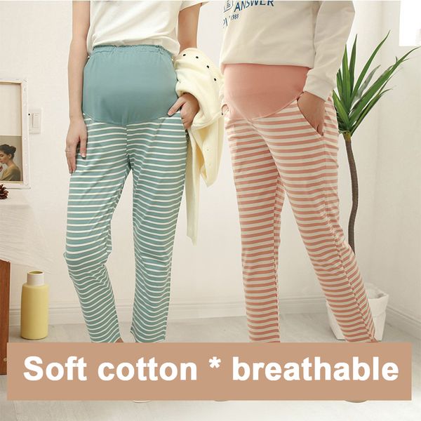 

100% cotton pregnant sleep pants spring summer maternity pants for pregnant women stomach lift plus size maternity yoga, White