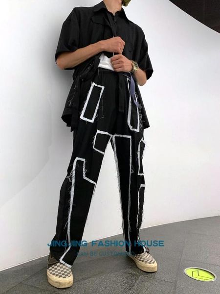 

s-4xl2020 patch cloth patch long sleeve straight tube dark high street high fashion su make old men and women loose pants, Black