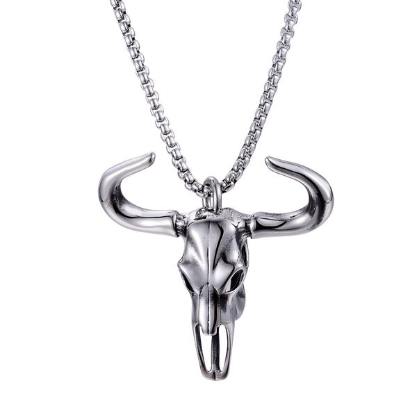 

vintage biker bull necklace male satanic cow pagan pendant retro necklce men, Silver