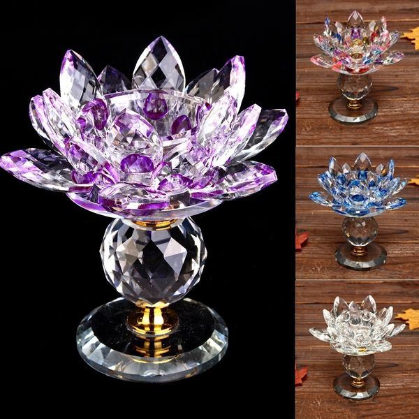 

new glass crystal lotus tealight candle holder candlestick buddhist home decor