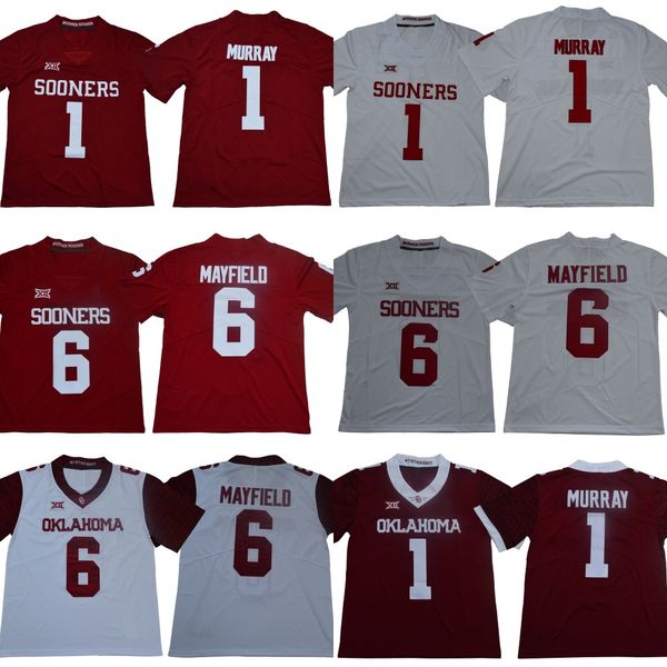 

#6 Baker Mayfield Oklahoma Sooners #1 Kyler Murray Men Youth Kids Red White College Football Jersey Free Shipping