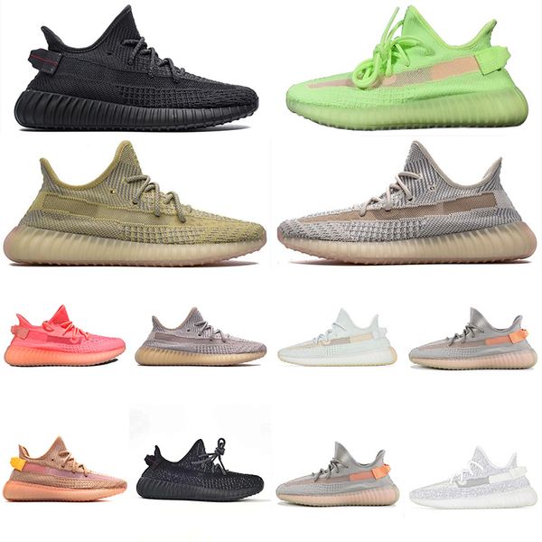 

2019 Newest Kanye West V2 Glow In Dark Mens All Black Static Reflective Antlia Lundmark Clay GID Running Shoes Womens Trainer Casual Sneaker