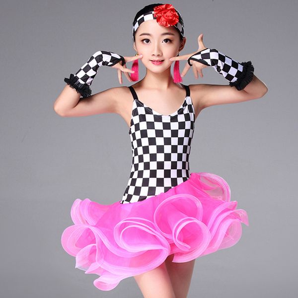 

child children professional latin dance dress for girls modern waltz tango cha cha kids ballroom competition fancy dresses, Black;red