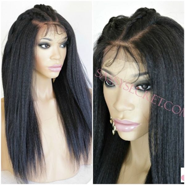 

mhazel 18in странный прямой синтетическое волокно термостойкая свободная часть детские волосы кружева перед парик черные волосы, Black