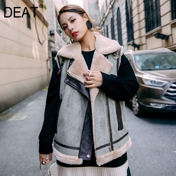 

deat] 2019 fashion new pattern korean sleeveless fur one short suede patchwork pu leather zipper women warm vest coat ay072, Black;white