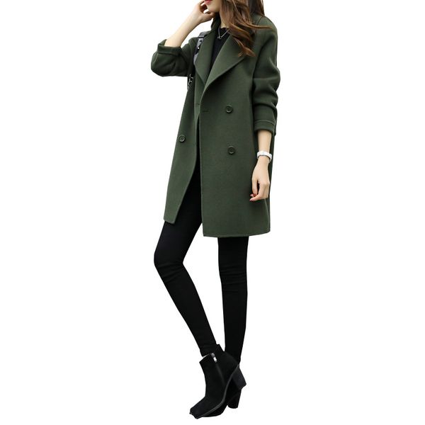 

casual fashion long coat for women loose long wool coat and jacket solid single breasted women clothes 2018, Black