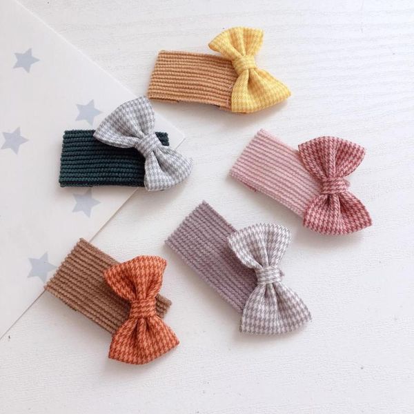 

korean japan new fabric plaid bow knot cute square kids children girls bb hairpins hair clips head wear accessories-swc5, Slivery;white