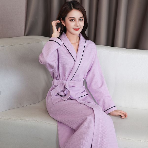 

women's sleepwear cotton waffle bathrobe women nightgown el bathrobes plus size spring autumn nightwear, Black;red