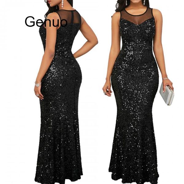 

new chic spring lady black floor-length dress sleeveless zipper flu solid sliver trumpet dress lady party, Black;gray