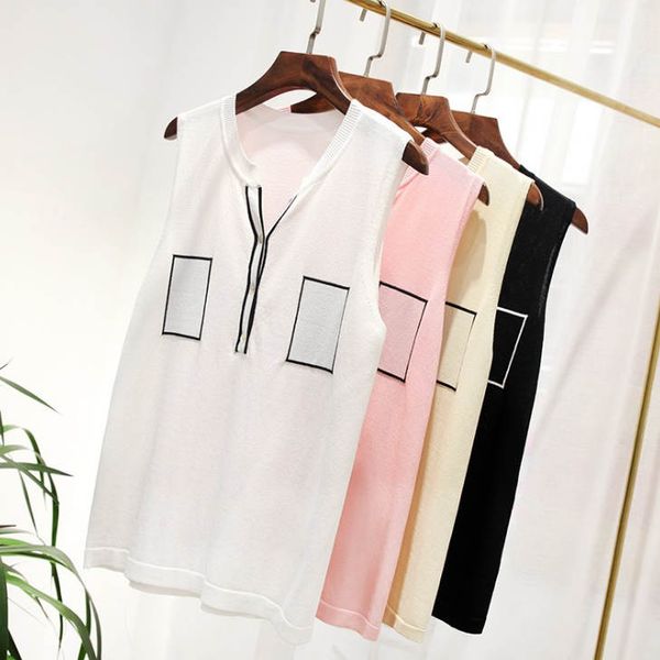 

korean style summer womens designer vests pocket button open bosom sleeveless ice silk knit halter vest, White