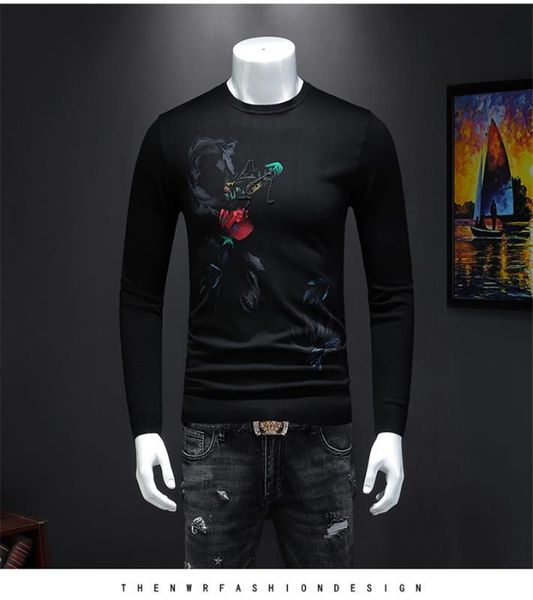 

мужские свитера печати тонкий свитер удобные осенние модные мужские свитера новый стильный цвет черный азиатский размер, White;black