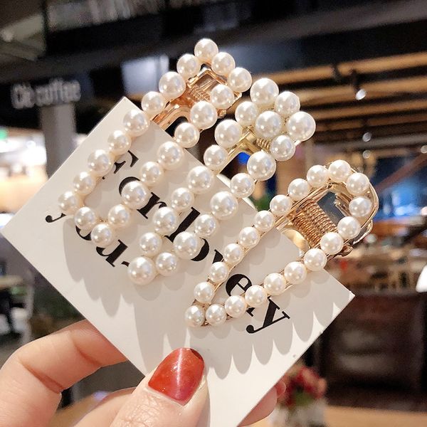 Woman Elegant Geometric Pearl Hairpins Korean Style Hair Clips