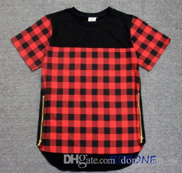 

men plaid t-shirt hip hop zip hiphop dancer rapper t-shirt cotton t-shirt men clothing, White;black