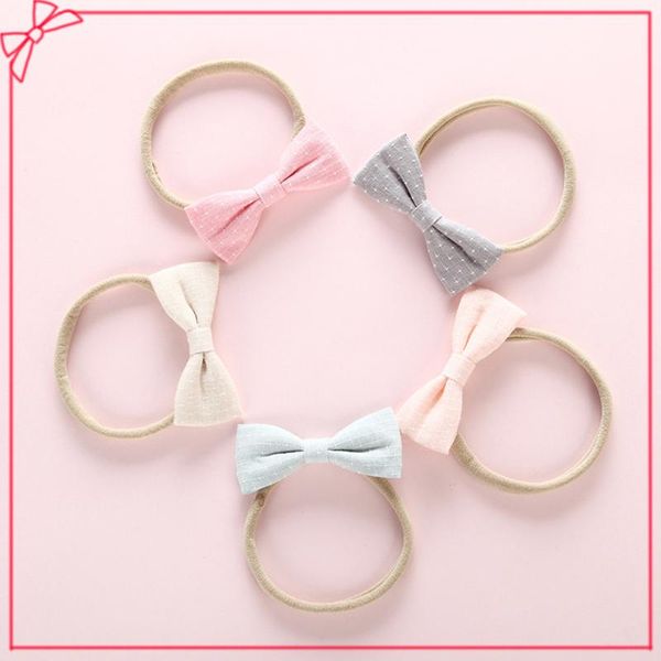 

trendy print dot cotton bow nylon headband for baby girls hair band stretch headbands cute headwear hair accessories head wrap, Slivery;white