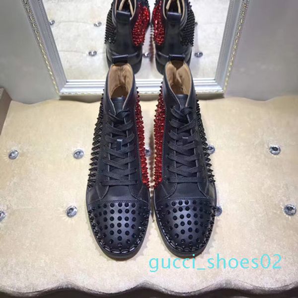 

2017 new design brand rivets casual shoes for men and womens,designer couple red bottom sneakers high studded males women flat shoes g02, Black