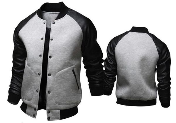 

stand collar long sleeve baseballl mens coats sports panelled leather single breasted mens outerwear mens jackets, Black;brown