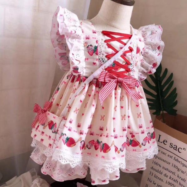 

детские испанский суд strawber бальное платье принцессы cotton lace birthdday партии туту платья для девочек детские платья для девочек, Red;yellow