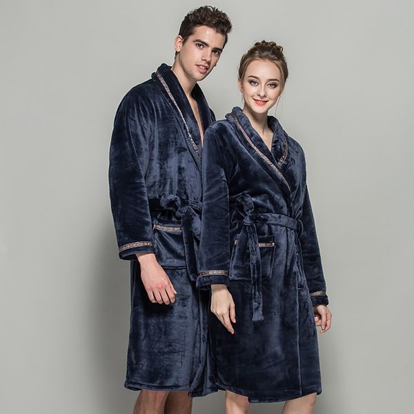 

women winter thick flannel plush shawl bathrobe lengthen thicken home clothes robe coat coral fleece pajamas long-sleeved robe, Black;red
