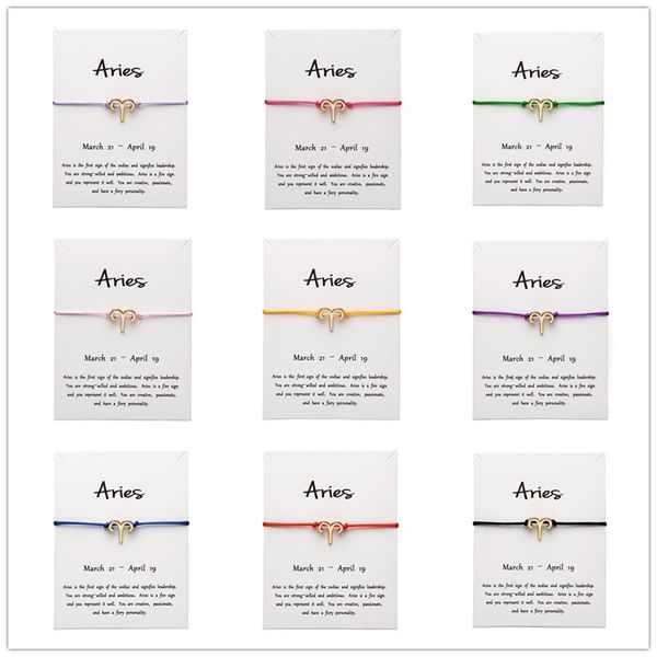

white card fashion jewelry 12 constellation zodiac aries lucky rope bracelet bangles for women accessories, Golden;silver