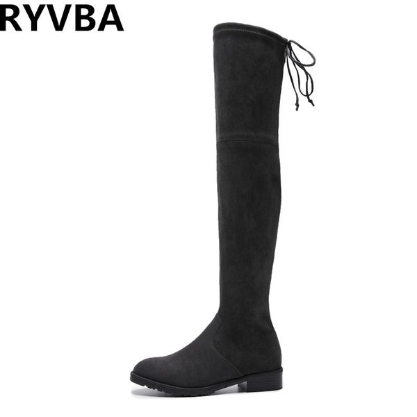 

ryvba women suede leather thigh high boots womens winter autumn over the knee boots 2018 black nubuck square heels woman shoes
