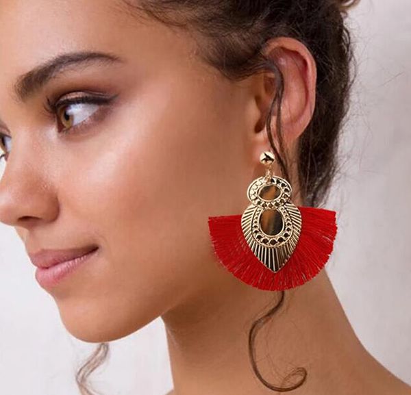 

statement ethnic colorful tassels earring for women vintage long fringe drop earring resin big metal brincos jewelry gb1142, Silver
