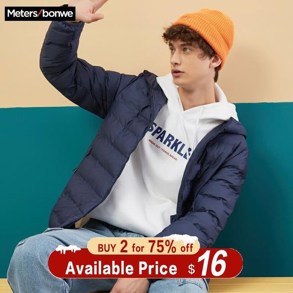 

metersbonwe padded coat new autumn and winter men's jacket hooded cotton suit men's handsome warm student padded coat, Black