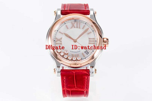 

yf factory happy sport watches rose gold bezel stainless steel lady luxury watch sapphire waterproof automatic watch transparent case back, Slivery;brown